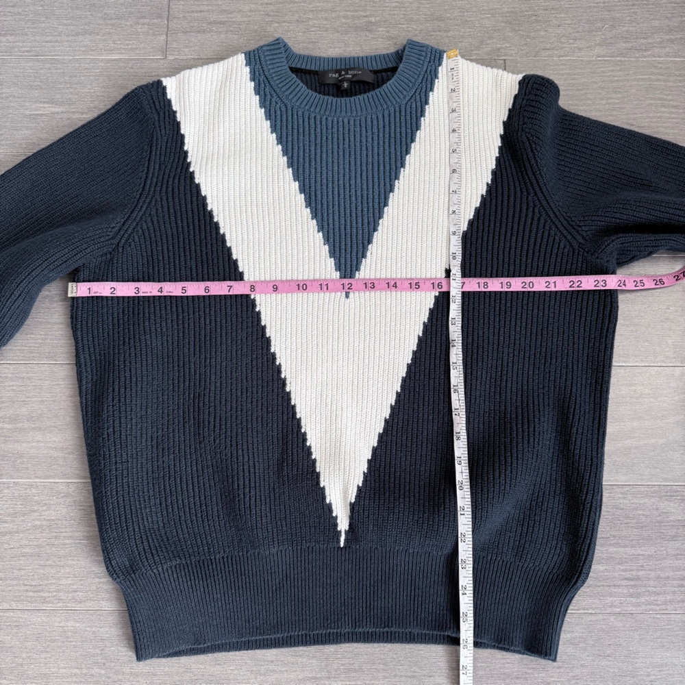 Rag & Bone Emory Intarsia Sweater Mens L Chevron Colorblock Cable Knit Cotton - Picture 14 of 15